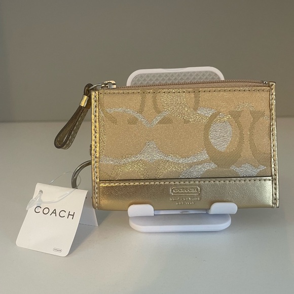 NWT Craft Gold and Silver Card Holder Coin Purse Keychain - Picture 1 of 6